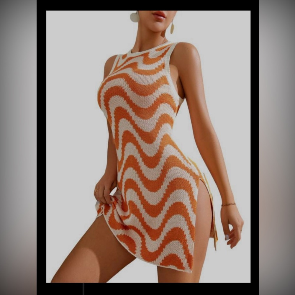 NWOT COZYEASE  Bathing Suit Crochet Cover Ups 
Hollow Out V Neck Beach Dress